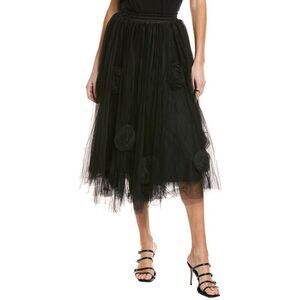 Gracia Womens Floral Detail Mesh Skirt, Black